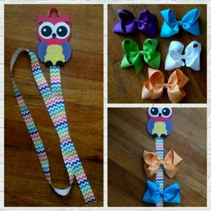 Owl Hair Bow Hanger & 5 hair bow set.