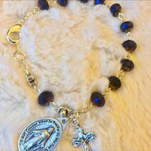 Deep Purple and White Rosary Bracelet