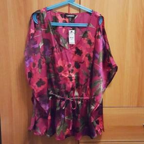 Express Pink Floral Tie Waist Flowy Top