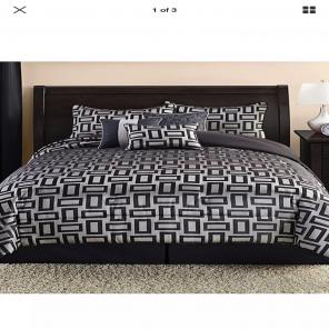 6 Piece Geo Comforter Set. Metallic Look