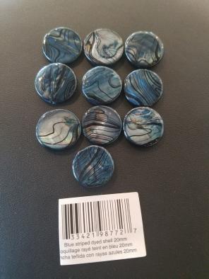 Blue striped dyed shell 20mm beads