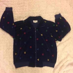 VTG Navy Blue Geometric Velour Jacket