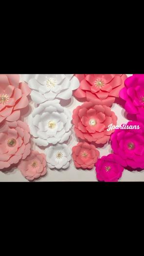 White&Pink paper flower wall decor Gold