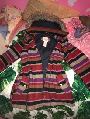 Striped Fur Hooded Coat