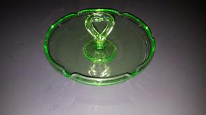Vintage uranium glass handled snack tray