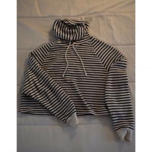 Black And White Striped Cropped Hoodie