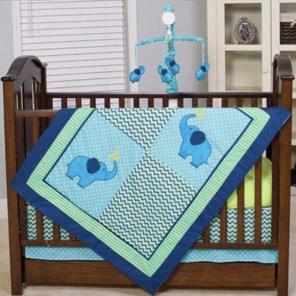 Blue Chevron Elephant Nursery Crib Set