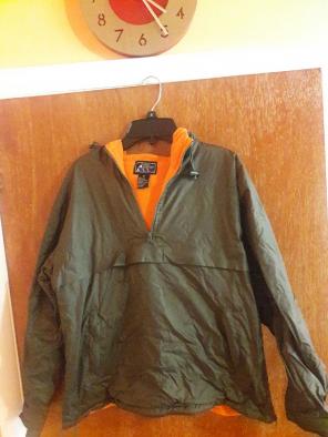 Army green orange rain jacket