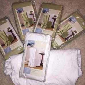 6 NEW dining chair covers sage & white