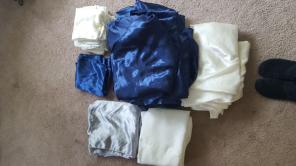 Navy and ivory satin tablecloths
