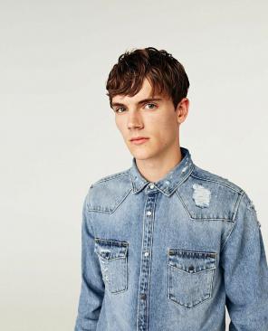 Men's Mid-Blue Oversized Distressed Deni