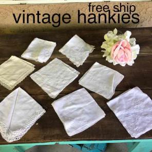 8 fancy vintage white hankies