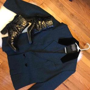 Teal Gingham Patterned Blazer