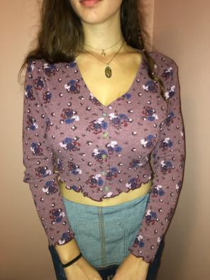 Vintage Floral Purple Cropped Button Up.