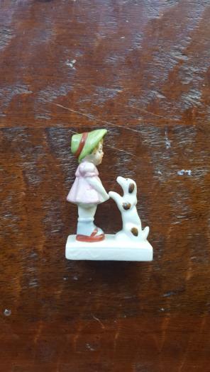 Antique Girl and Dog Japanese Figurine