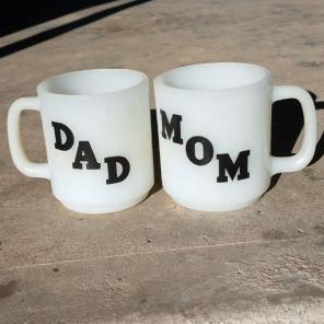 Vintage White Milk Mom Dad Mugs