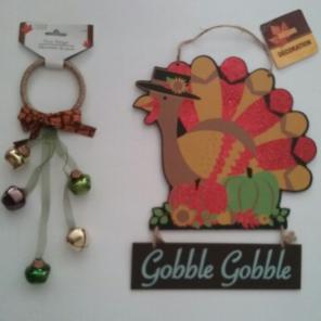 Autumn Turkey Gobble Gobble Sign w/bells