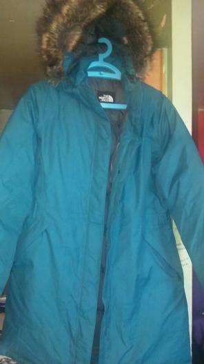 Northface Full Parka Green Blue on grey