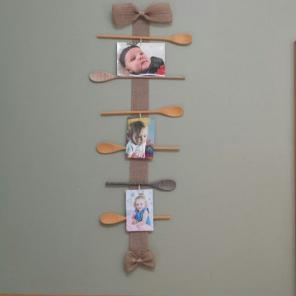 Wooden spoon burlap picture holder