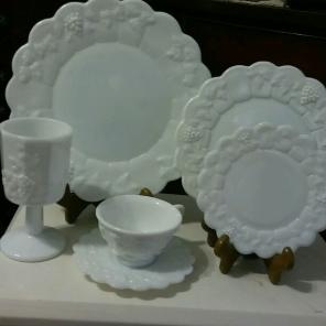 Milk glass dishes grape design