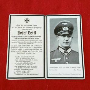 WWII 1940 German Officer Death Card