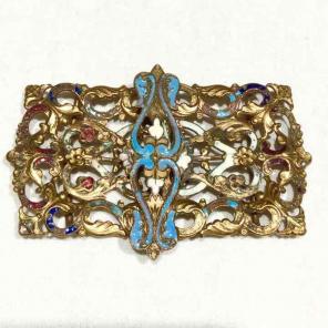 Antik Art Nouveau ENAMEL 2PC BELT BUCKLE
