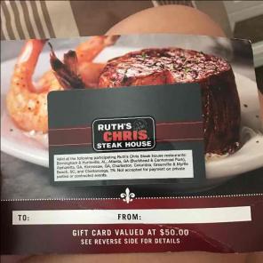 Ruth steak house card worth 50$