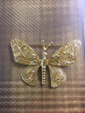 Vintage Butterfly Gold Tone Brooch