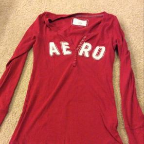 Red Aeropostale Henley Long Sleeve Shirt