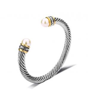 New Silver Pearl Twisted Cuff Bracelet