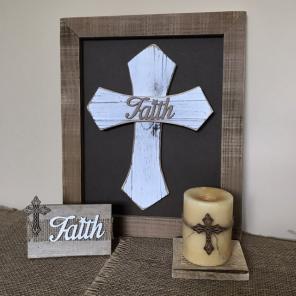 Rustic Cross Faith Candle Decor Set
