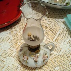 Porcelain Oil Lamp Hand Painted 1950s