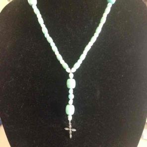 Teal and silver beaded rosary