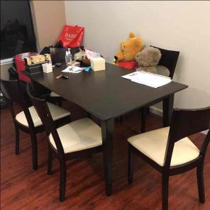 Wood dining table + 6 chairs