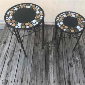 2 decorative side tables, metal/stone