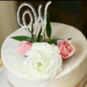 (W) Initial Cake Topper - Silver BLING
