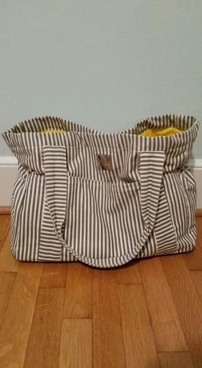 Grey and white striped large diaper bag