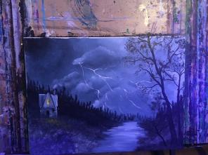 11x14 Acrylic Painting Cabin By A River