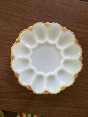 Vintage milk glass deviled egg plate