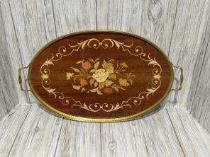 Italian Wood Inlaid Floral Tray