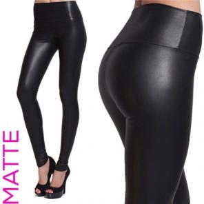 L Black Leather Leggings Knee Slit Waist