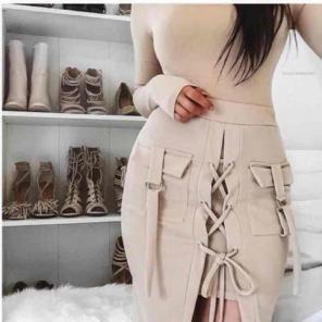 Lace up midin skirt with pockets