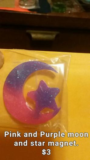 Purple and Pink star and moon magnet
