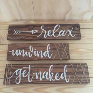 Rustic bathroom wood signs