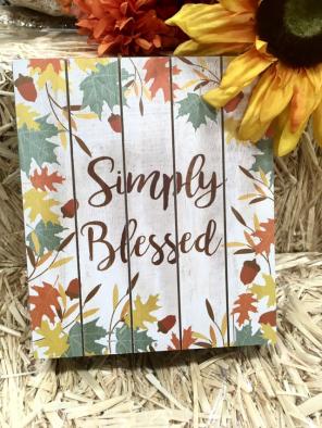 Simply Blessed Fall Leaves Decor Sign