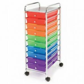 Multicolored 10 Drawer Organizer Cart
