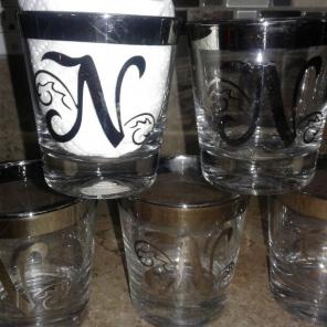5 pc monogram glass cup with letter N