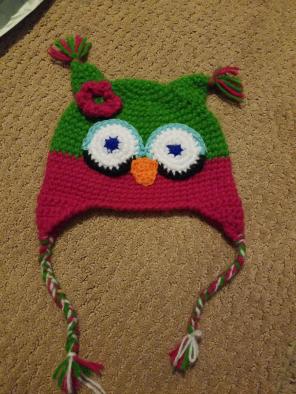 Hand made knitted crochet owl beanie hat
