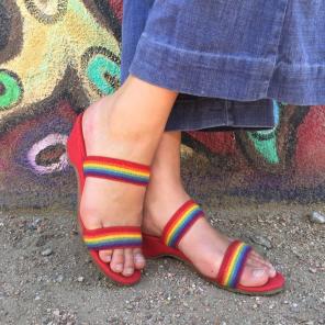 Vintage Rainbow Strap Wedge Sandals
