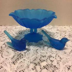 Westmoreland Blue Mist Small Dish & Bird